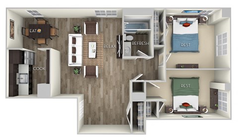 Howard 2 Bedroom 1 Bath Floor Plan at Columbia Uptown, Washington, Washington